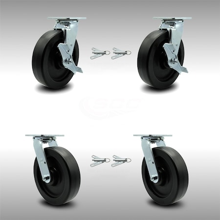 Service Caster 8 Inch SS Polyolefin Caster Set with Ball Bearings 4 Swivel Lock 2 Brake SCC SCC-SS30S820-POB-TLB-BSL-2-BSL-2